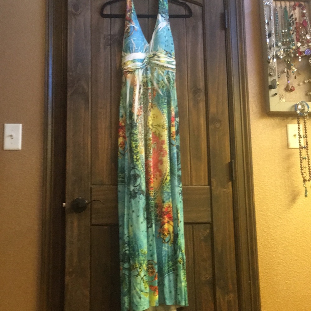 Halter top maxi dress with beading details